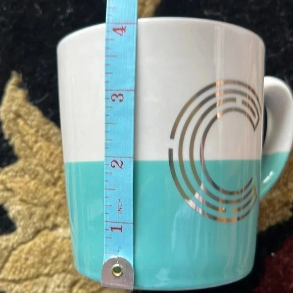 Modern Expressions Monogram Golden C Coffee Tea Soup Mug Turquoise White - Picture 8 of 11